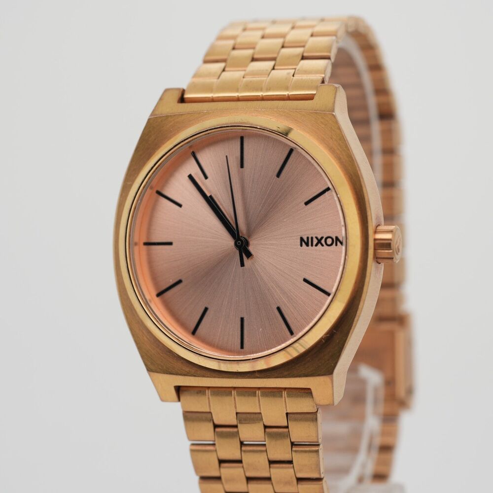 Nixon The Time Teller 37mm Minimalist Watch Salmon Pink Dial Rose Gold A045